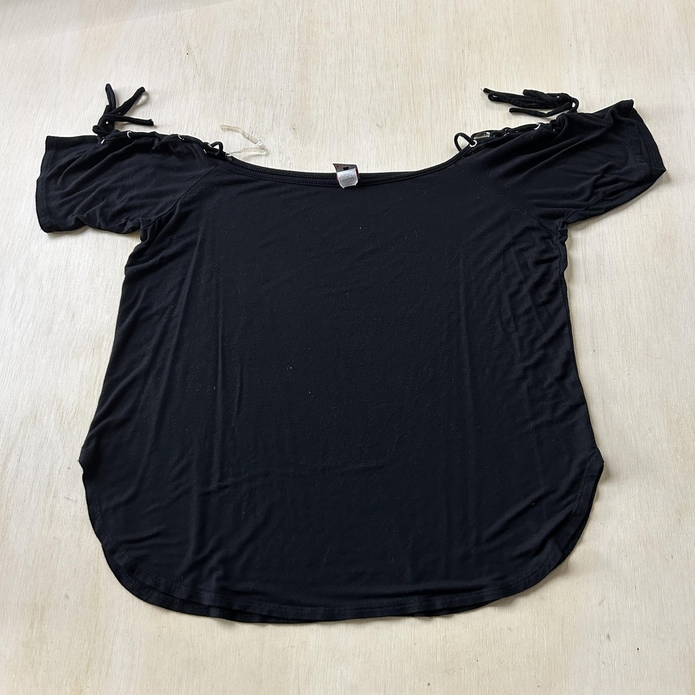 Vintage Lilian Blouse Womens 3XL Black Off Shoulder Lace Up Strap Top Casual